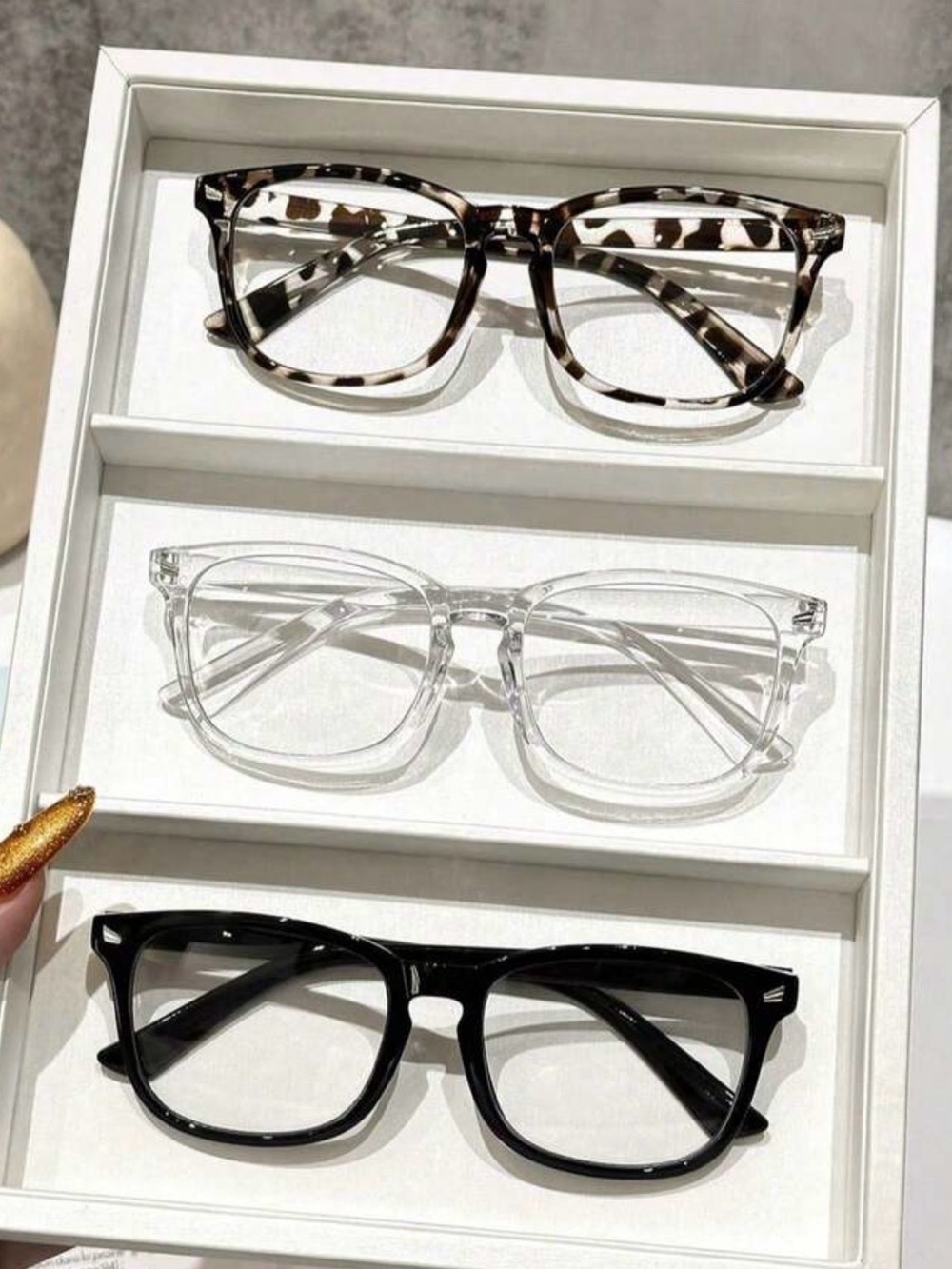 Trio of Fashion Eyeglass Frames - Tortoise, Clear, Black